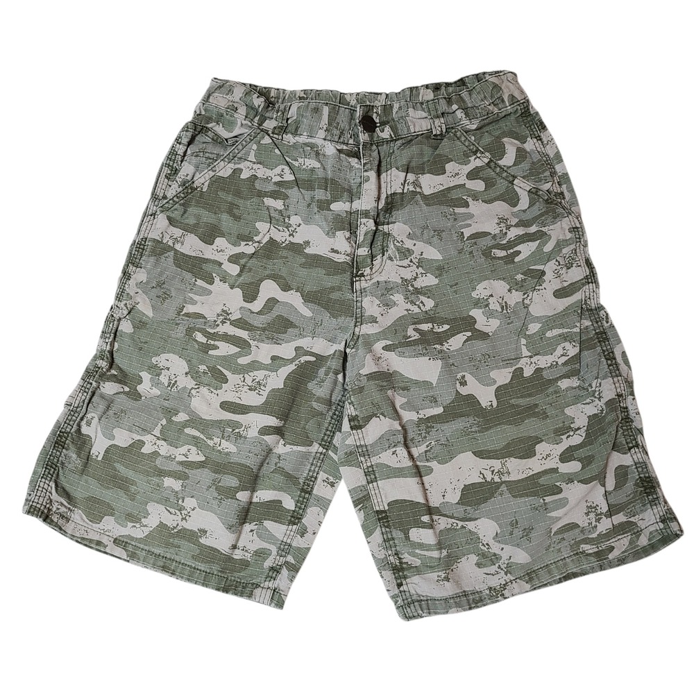 Boys Size 14 Carhartt Green Camo Ripstop Carpenter Shorts Adjustable Waist